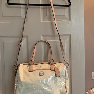 Coach Cream Patent Satchel with Tan Trim